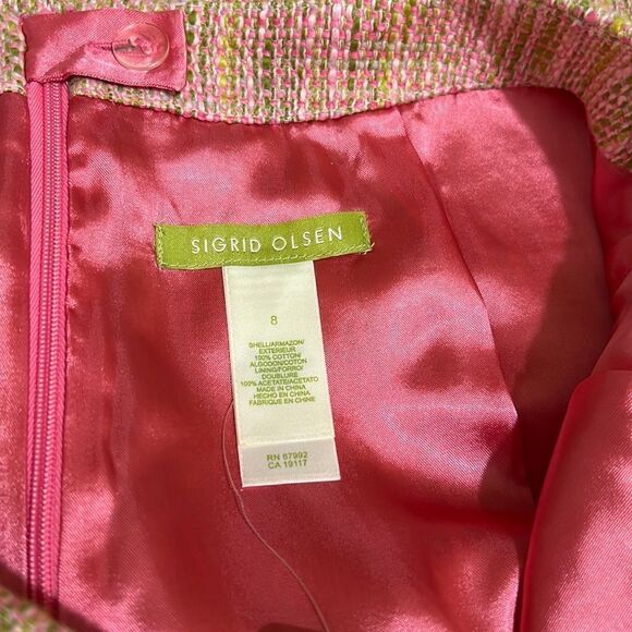 Sigrid Olsen skirt 100% cotton tweed pink green lined 8 NWOT FIRM on PRICE - Picture 2 of 6